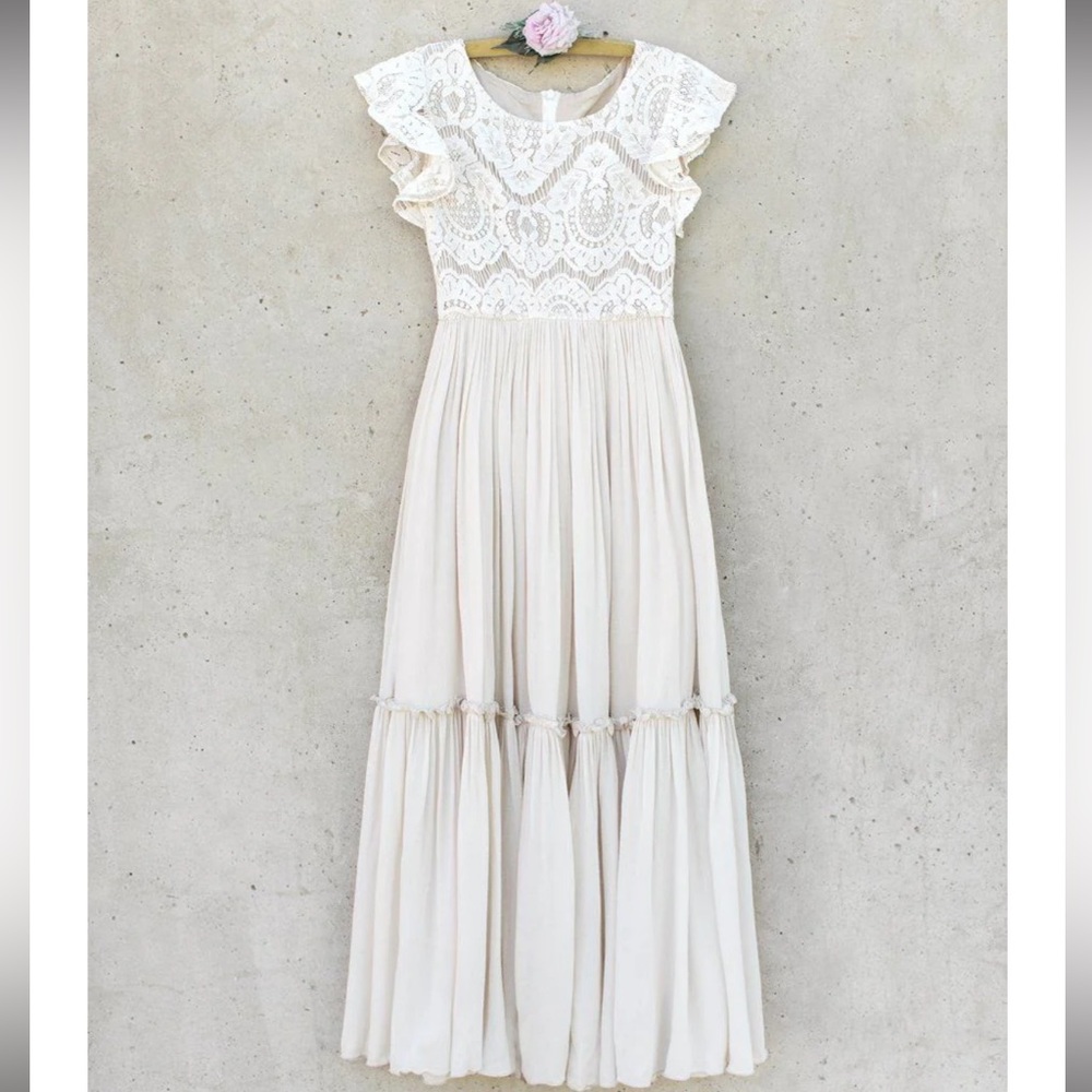 Joyfolie Cream Ruffled Tiered Maxi Dress